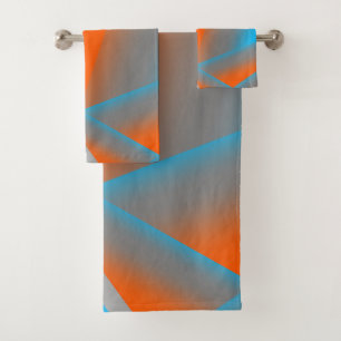 Conjunto De Toalhas Arte Abstrata Geométrica com Efeito Ombre Azul Cin