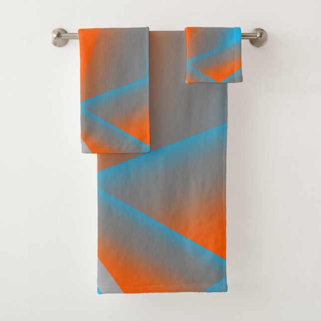 Conjunto De Toalhas Arte Abstrata Geométrica com Efeito Ombre Azul Cin (Insitu)