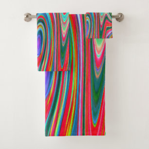Conjunto De Toalhas Arte Abstrata Groovy Vermelha, Verde e Azul Trippy