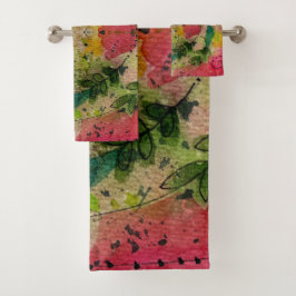 Conjunto De Toalhas Arte Abstrata Impressionista com Aquarela e Tinta