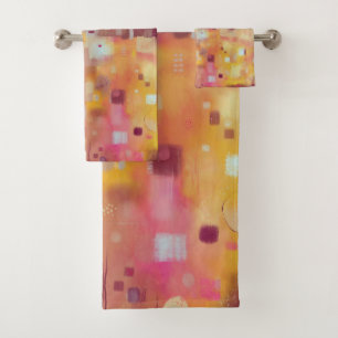 Conjunto De Toalhas Arte Abstrata Moderna Amarela em Aquarela