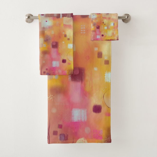 Conjunto De Toalhas Arte Abstrata Moderna Amarela em Aquarela (Insitu)