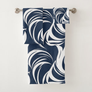 Conjunto De Toalhas Arte abstrata retro com redemoinho branco e azul m