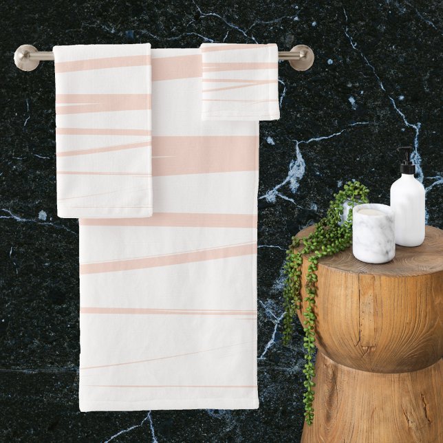 Conjunto De Toalhas Arte Abstrato de Linhas Rosa Escamufladas Modernas (Modern Blush Pink Lines Abstract Art Bath Towel Set)