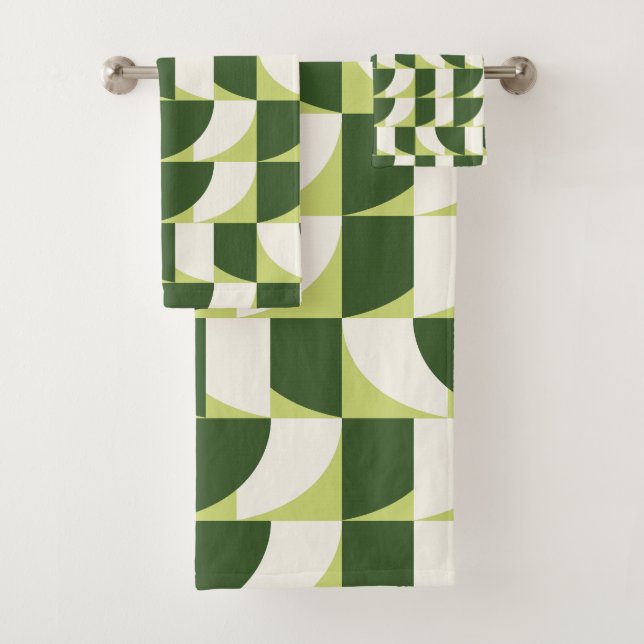 Conjunto De Toalhas Arte Abstrato Geométrica Branca Verde (Insitu)