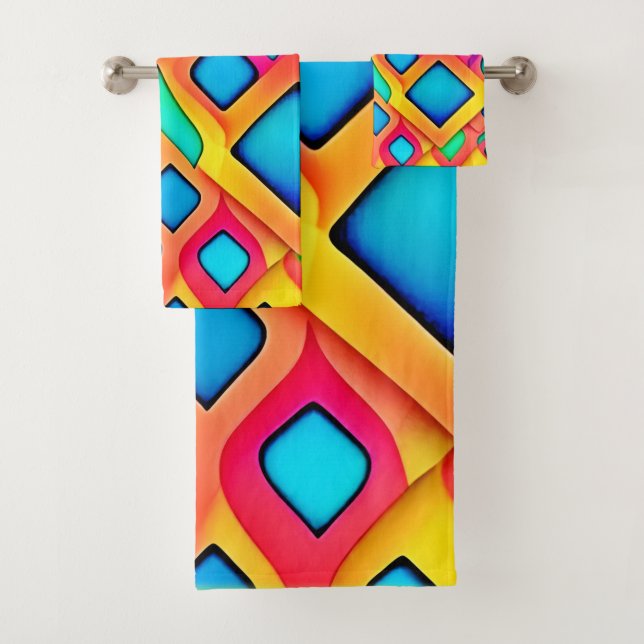 Conjunto De Toalhas Arte Abstrato Geométrica Vibrante (Insitu)