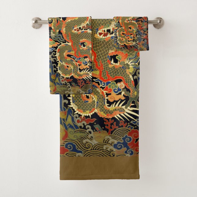 Conjunto De Toalhas Arte Asiática de Impressão Têxtil de Dragão Chinês (Insitu)