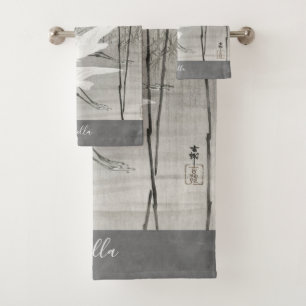 Conjunto De Toalhas Arte Asiática Personalizada de Egret Costeiro