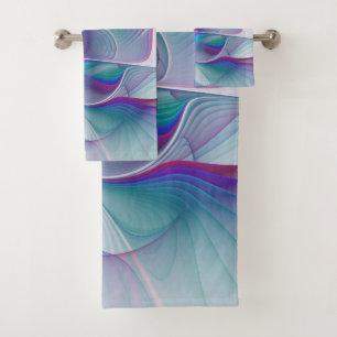 Conjunto De Toalhas Arte azul cor-de-rosa abstrata moderna do Fractal