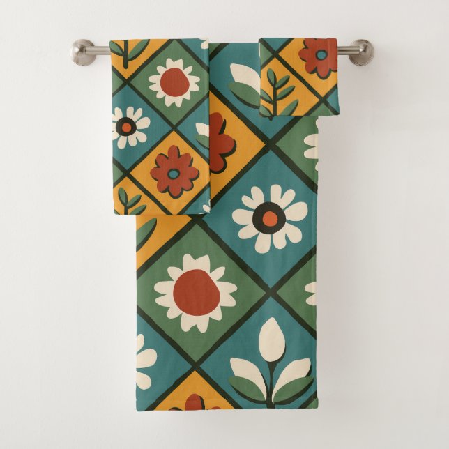 Conjunto De Toalhas Arte Azulejo Floral Africana (Insitu)