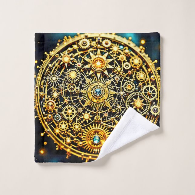 Conjunto De Toalhas Arte Celestial de Relógio Dourado (Pano de lavar)