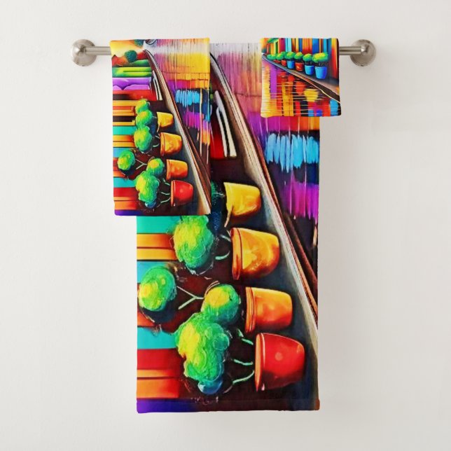 Conjunto De Toalhas Arte Colorida da Cena de Rua (Insitu)
