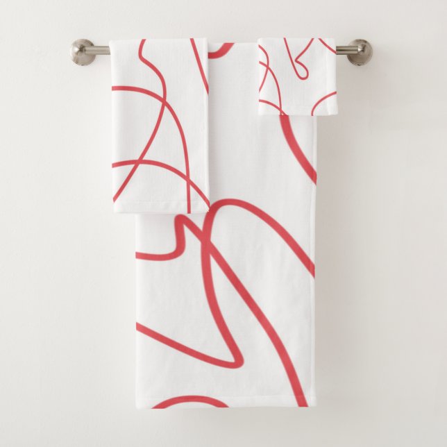 Conjunto De Toalhas Arte Contemporânea de Linha: Vermelho e Branco (Insitu)