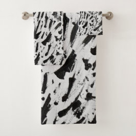 Conjunto De Toalhas Arte de Brushstrokes Abstrato preto e branco