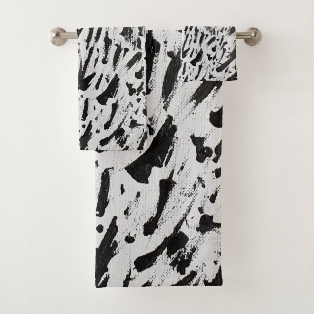 Conjunto De Toalhas Arte de Brushstrokes Abstrato preto e branco (Insitu)