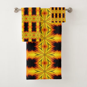 Conjunto De Toalhas Arte De Caleidoscópio Amarelo-abstrato