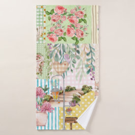Conjunto De Toalhas Arte de colagem floral em fundo pastel fofo femini