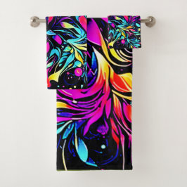 Conjunto De Toalhas Arte de Explosão Floral Neon