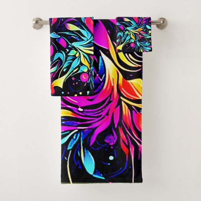 Conjunto De Toalhas Arte de Explosão Floral Neon (Insitu)