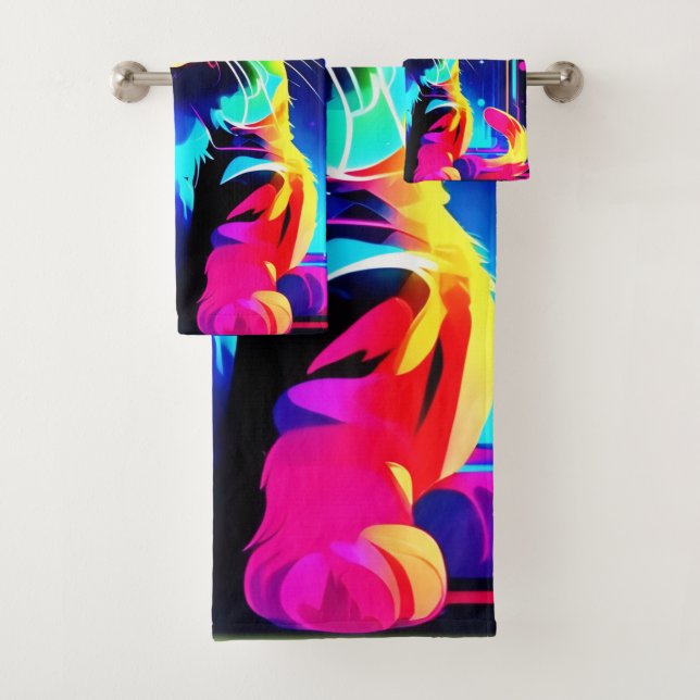Conjunto De Toalhas Arte de gato vibrante (Insitu)
