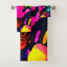 Conjunto De Toalhas Arte de Impressão de Mão Neon Vibrante