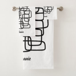 Conjunto De Toalhas Arte de Linha Abstrata com Nome Personalizado