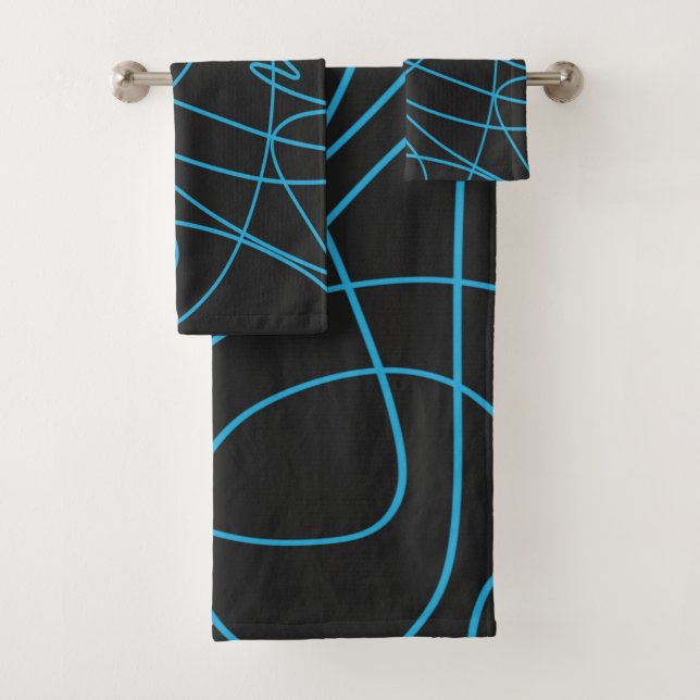 Conjunto De Toalhas Arte de linha azul em preto (Insitu)