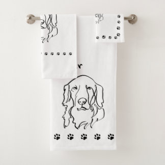 Conjunto De Toalhas Arte de Linha de Retriever de Ouros Personalizável
