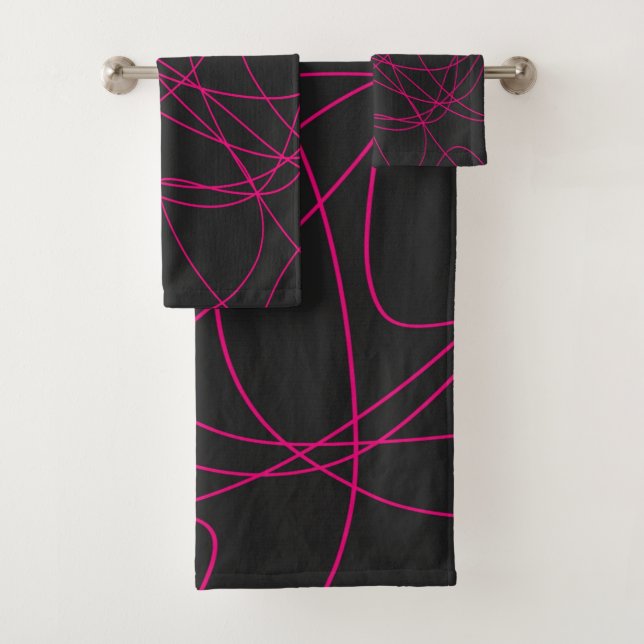 Conjunto De Toalhas Arte de linha magenta em preto (Insitu)