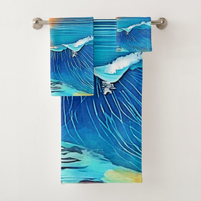 Conjunto De Toalhas Arte de Ondas Sunset Ocean (Insitu)