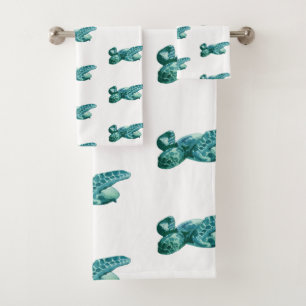 Conjunto De Toalhas Arte de Padrão do Oceano de Tartaruga Marítima