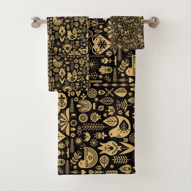 Conjunto De Toalhas Arte de Padrão Folclórico Escandinavo Nórdico (Insitu)