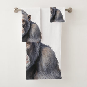 Conjunto De Toalhas Arte de pintura de macacos-chimpanzé-aquarela