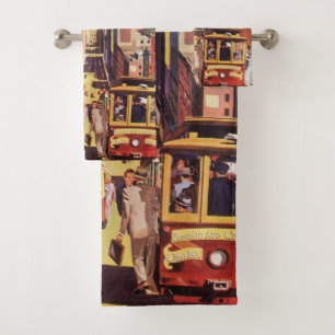 Conjunto De Toalhas Arte de Poster de Viagem de Carris de Cabo Antigos