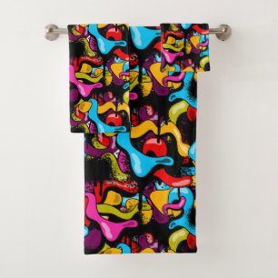 Conjunto De Toalhas Arte de Rua Hip Hop Colorida com Neon Grafite
