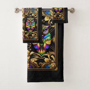 Conjunto De Toalhas Arte Deco Coruja Arco-íris