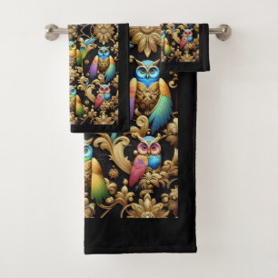 Conjunto De Toalhas Arte Deco Coruja Arco-íris