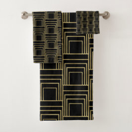 Conjunto De Toalhas Arte Deco Geométrico Preto Dourado Glam Retro Eleg
