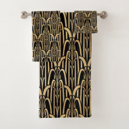 Conjunto De Toalhas Arte Deco Preto e Dourado