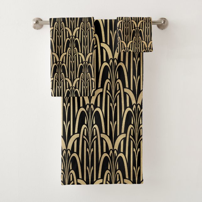 Conjunto De Toalhas Arte Deco Preto e Dourado (Insitu)