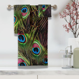 Conjunto De Toalhas arte deco tee green turquoise paciock feather