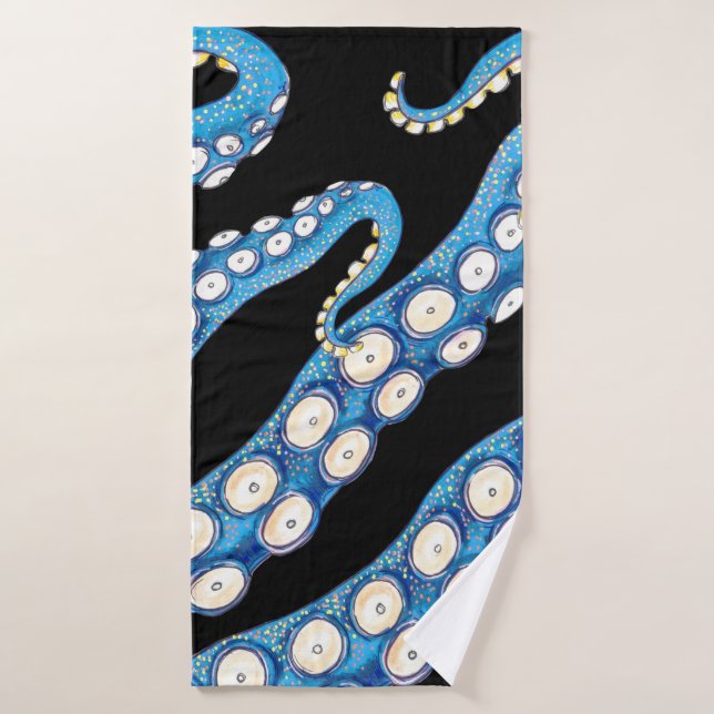 Conjunto De Toalhas Arte do Octopus de Kraken Azul (Toalha de Banho)