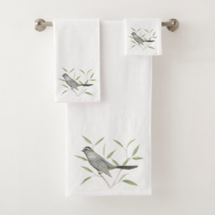 Conjunto De Toalhas Arte do pássaro do Catbird cinzento