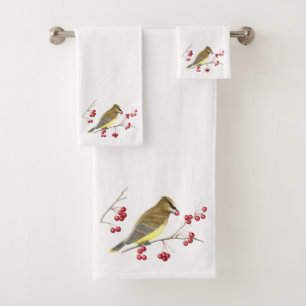Conjunto De Toalhas Arte do pássaro do Waxwing de cedro