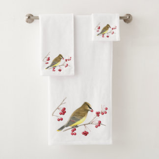 Conjunto De Toalhas Arte do pássaro do Waxwing de cedro