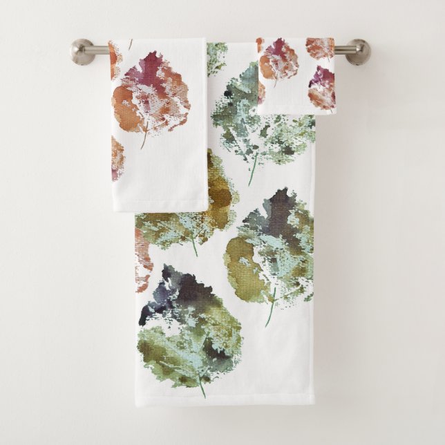 Conjunto De Toalhas Arte em Aquarela de Folhas Caindo de Outono Rústic (Insitu)