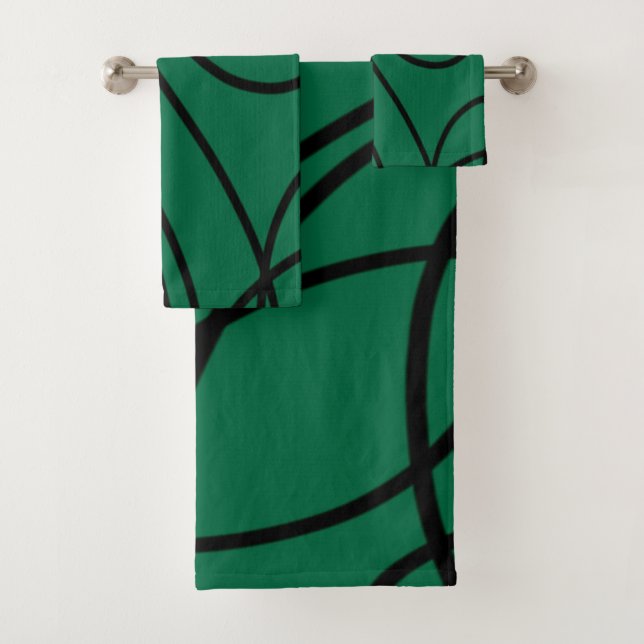 Conjunto De Toalhas Arte em Linha Moderna em Verde e Preto (Insitu)