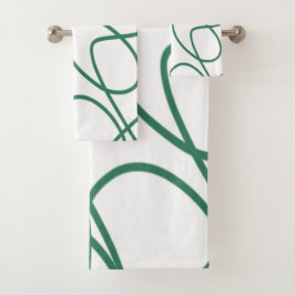 Conjunto De Toalhas Arte em Linha Moderna: Verde em Branco