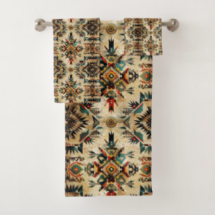 Conjunto De Toalhas Arte Étnica Tribal Padrão Vintage Nativo Americano