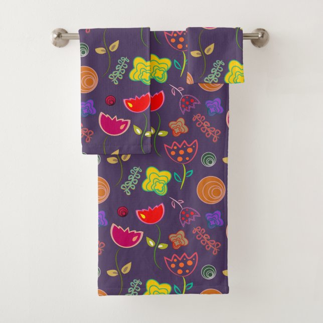 Conjunto De Toalhas Arte floral brilhante floral roxa (Insitu)